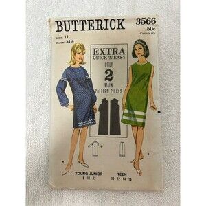 Butterick 3566 Women’s Dress Sewing Pattern Extra Quick 'N Easy 2 Piece size 11